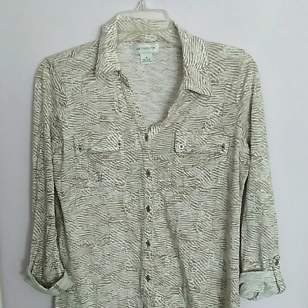 Animal print button up tee with accent pockets